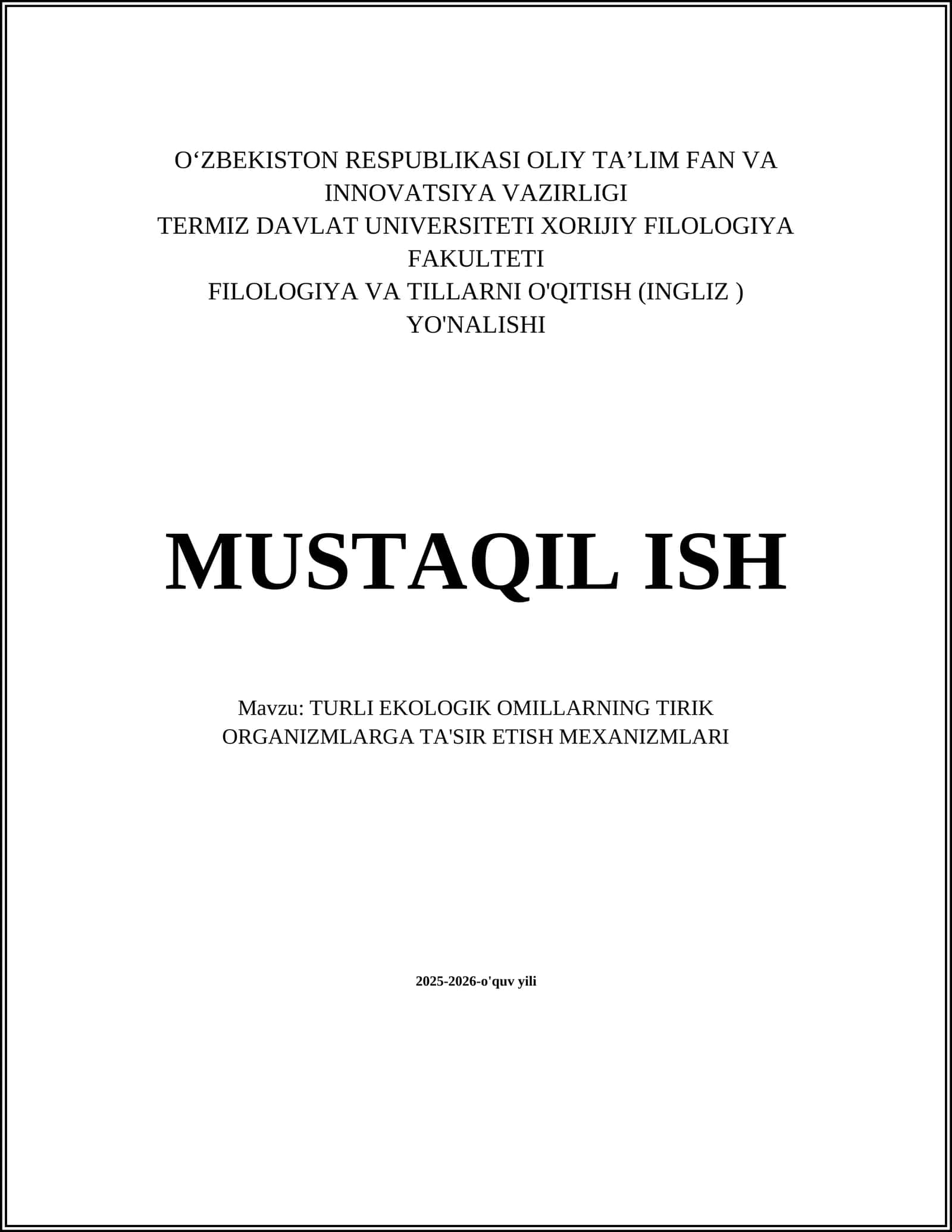TURLI EKOLOGIK OMILLARNING TIRIK ORGANIZMLARGA TA'SIR ETISH MEXANIZMLARI 1