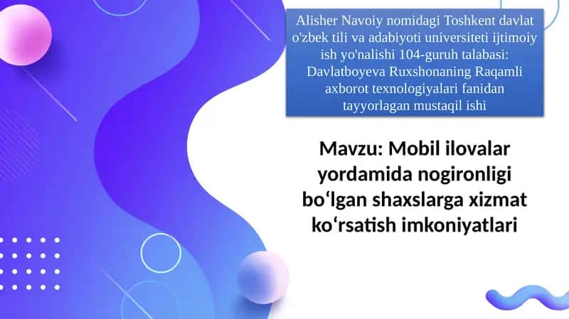 Mobil ilovalar yordamida nogironligi bo‘lgan shaxslarga xizmat ko‘rsatish imkoniyatlari 1