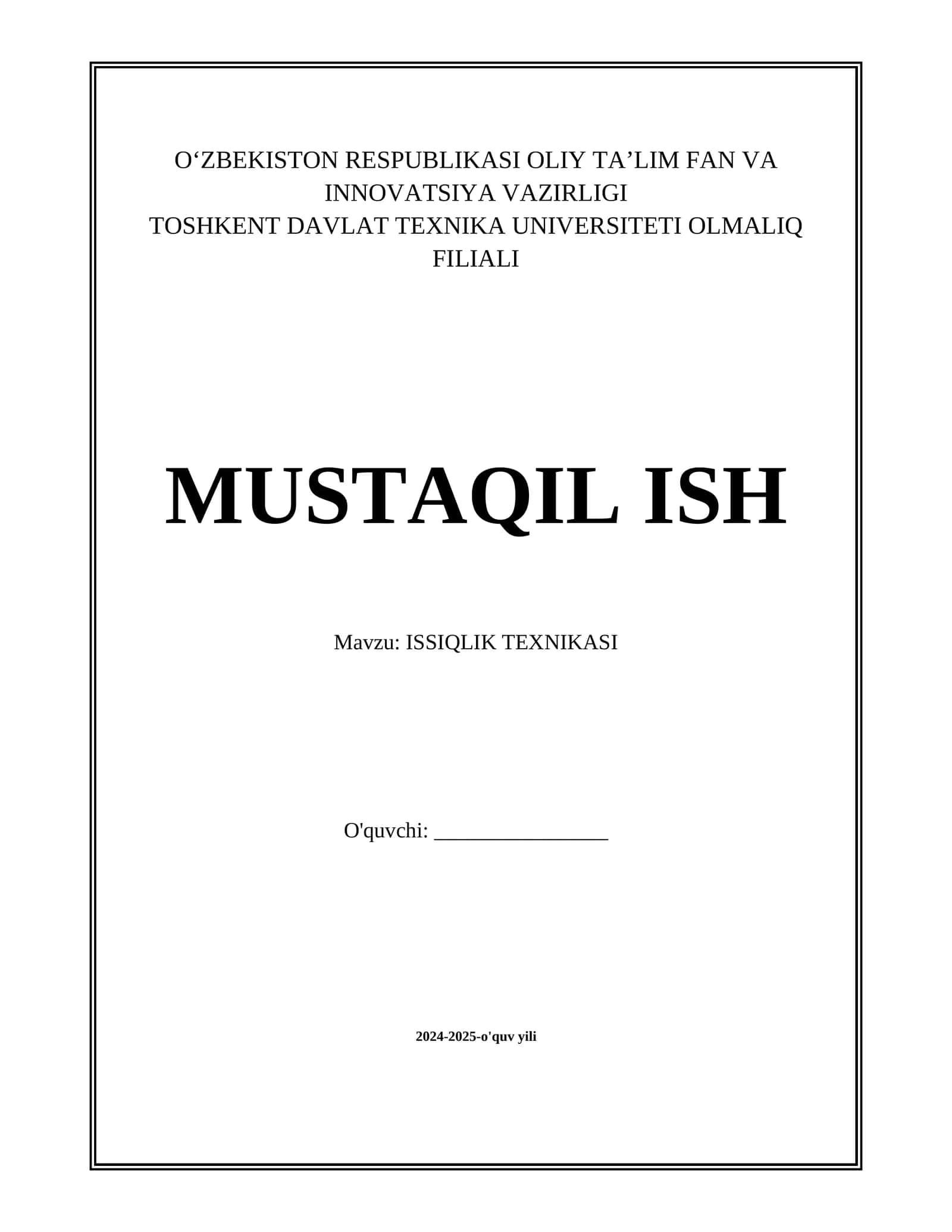 ISSIQLIK TEXNIKASI 1
