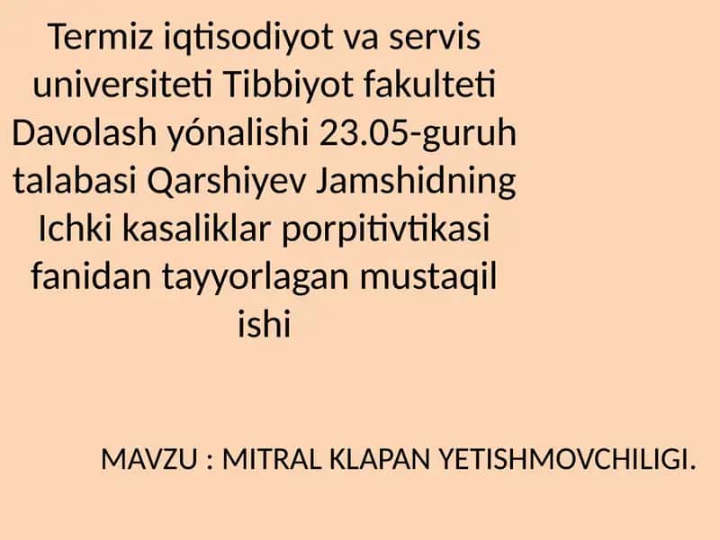 MITRAL KLAPANYETISHMOVCHILIGI 1