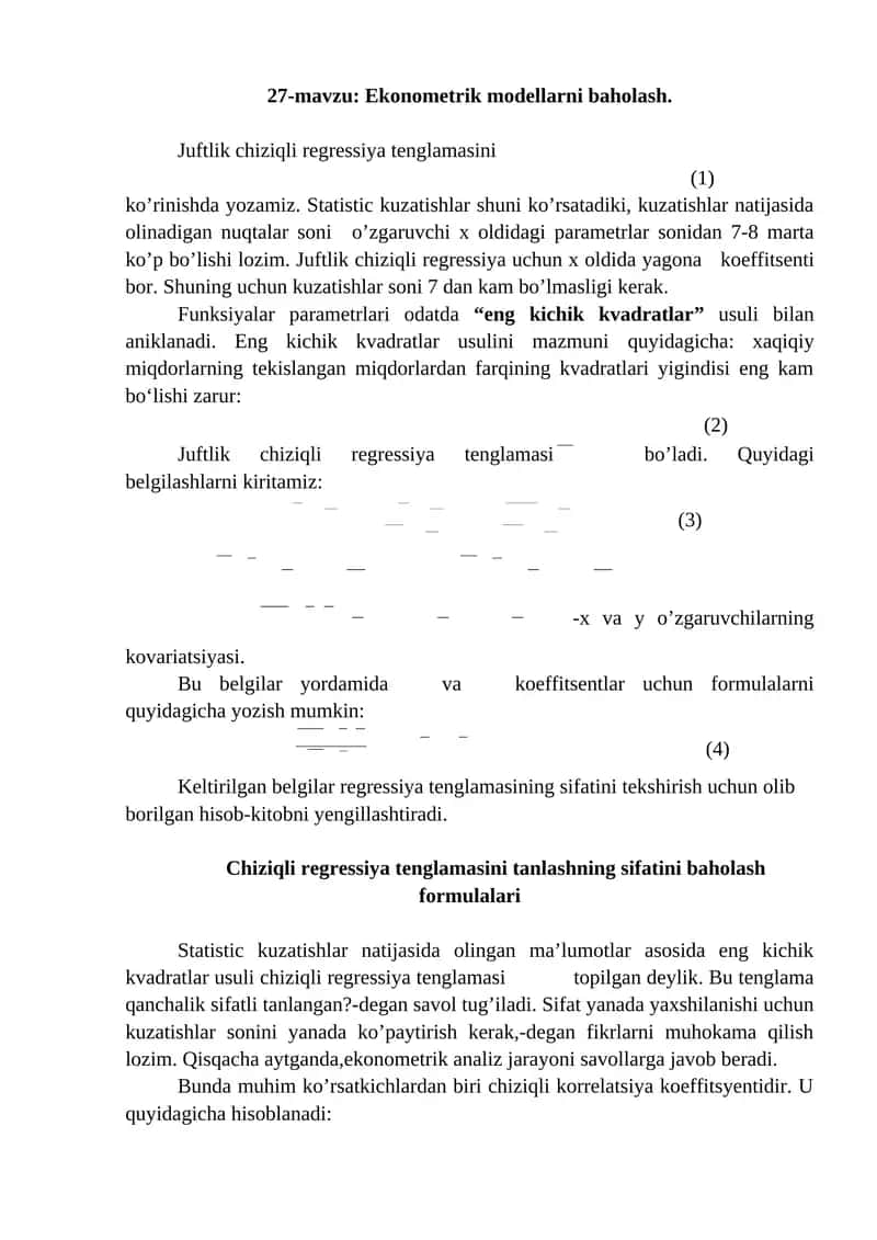 Ekonometrik modellarni baholash 1