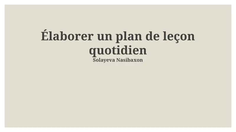 Élaborer un plan de leçon quotidien 1