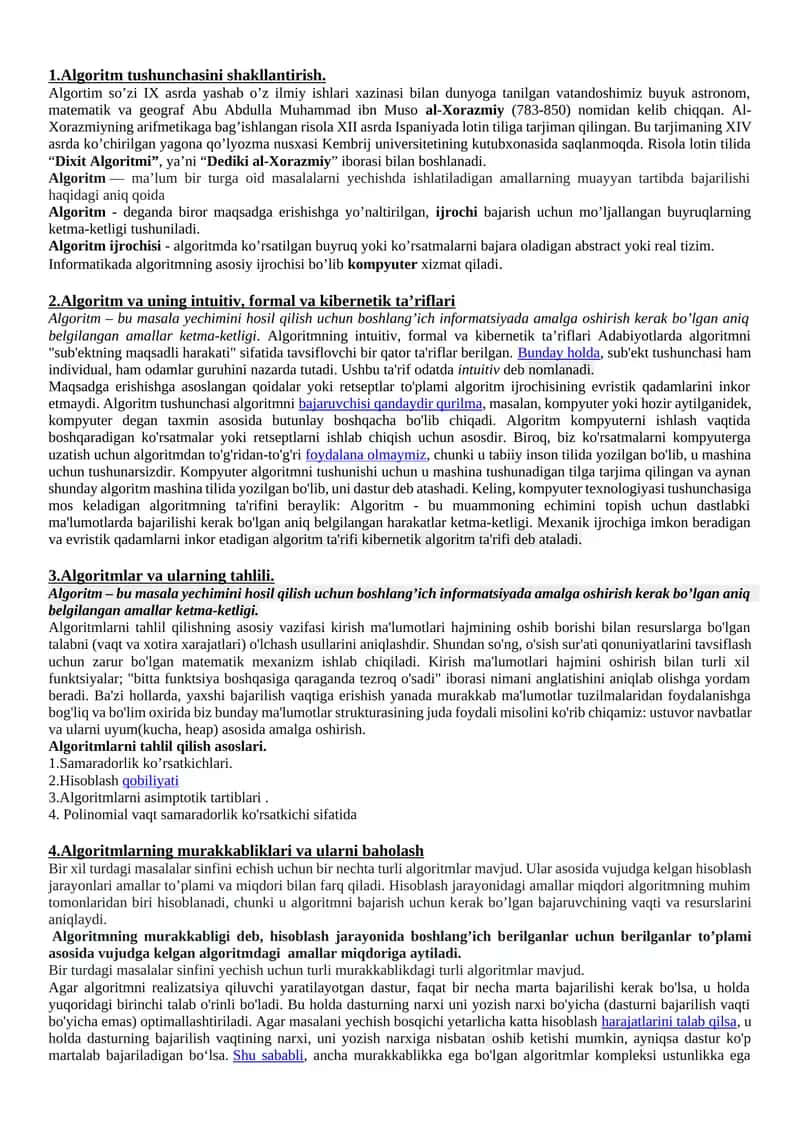 Algoritm tushunchasini shakllantirish 1