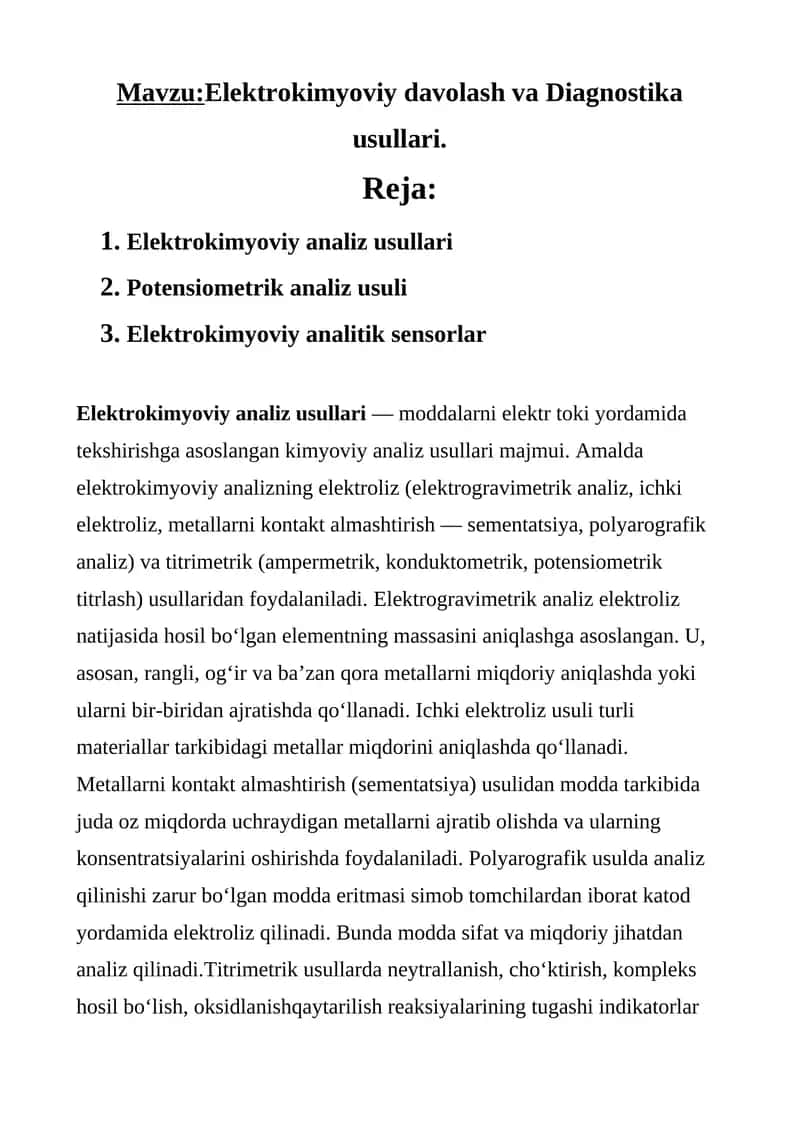 Elektrokimyoviy analiz usullari 1