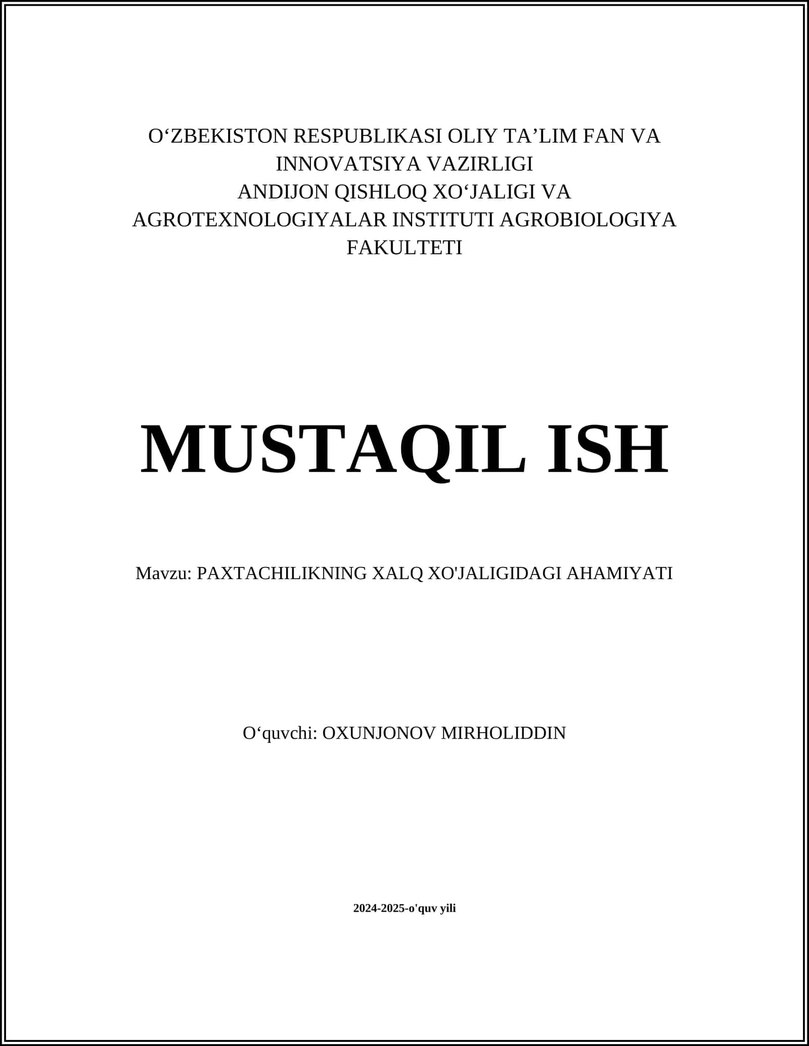 PAXTACHILIKNING XALQ XO'JALIGIDAGI AHAMIYATI 1