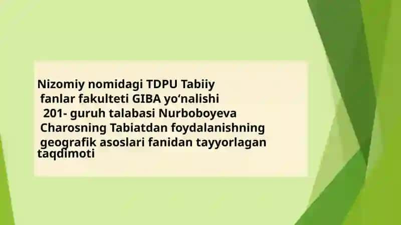 Tabiiy resurslarning tasnifi, konsepsiyalari va tamoyillari