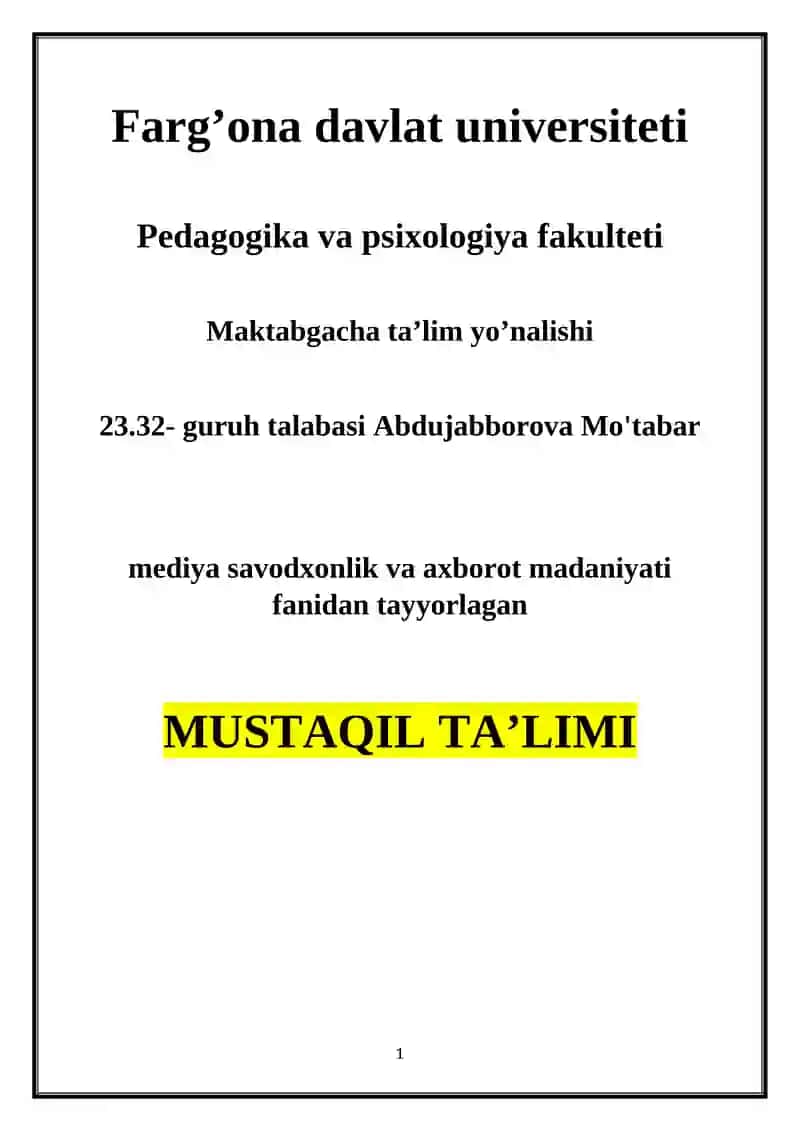SHAXSGA YOʻNALTIRILGAN AXBOROT
