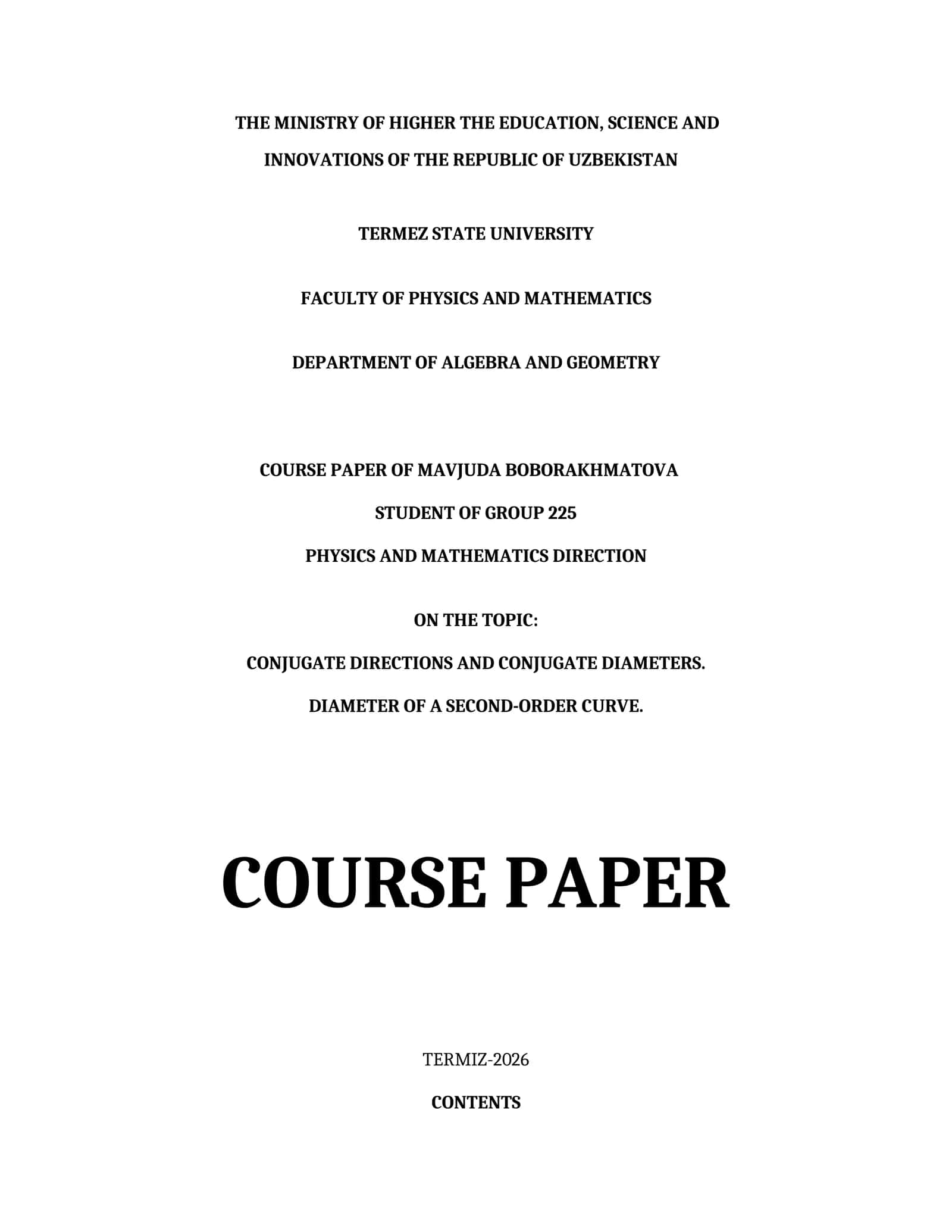 CONJUGATE DIRECTIONS AND CONJUGATE DIAMETERS. DIAMETER OF A SECOND-ORDER CURVE 1