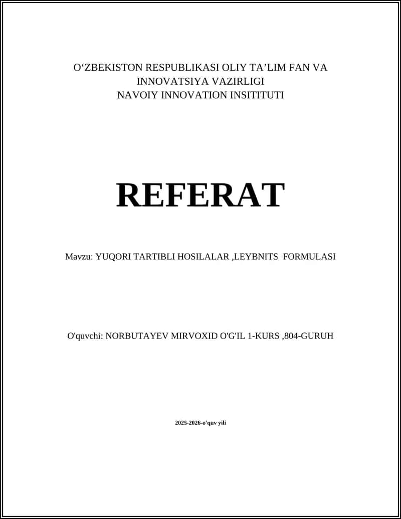 YUQORI TARTIBLI HOSILALAR,LEYBNITS FORMULASI 1