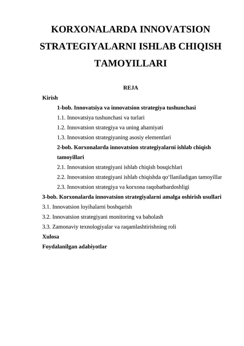 KORXONALARDA INNOVATSION STRATEGIYALARNI ISHLAB CHIQISH TAMOYILLARI 1