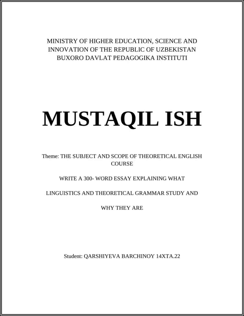 The Subject and Scope of Theoretical English Course 1