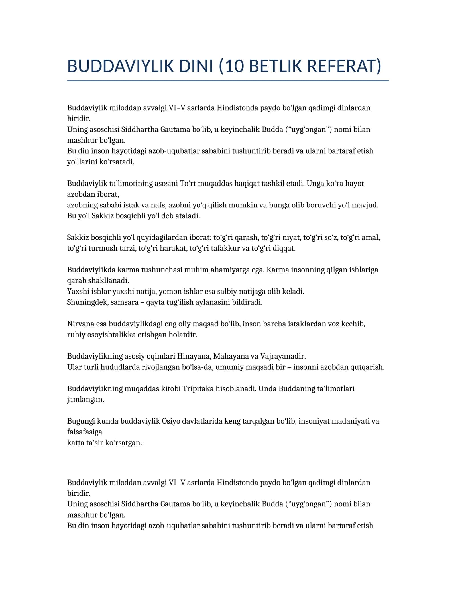 BUDDAVIYLIK DINI (10 BETLIK REFERAT) 1