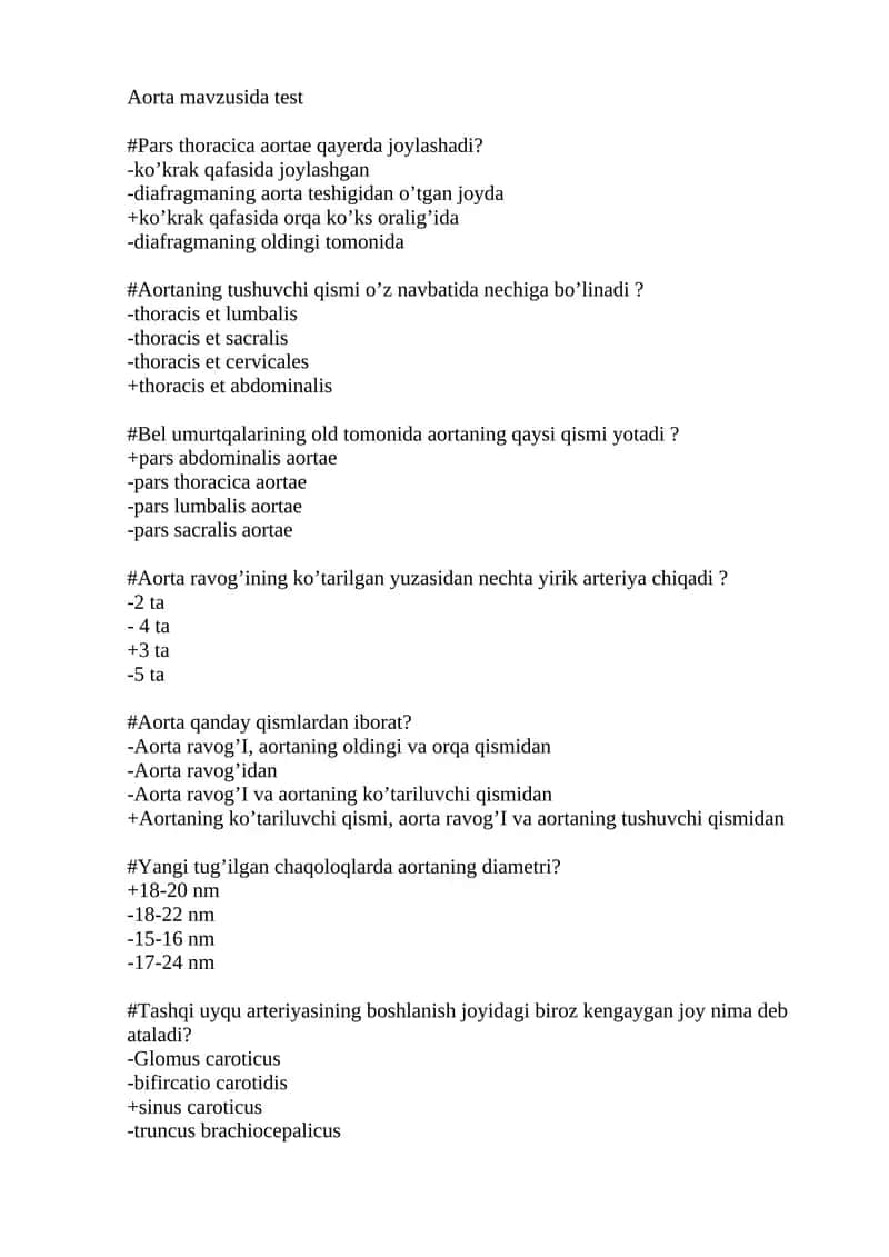 Aorta mavzusida test 1