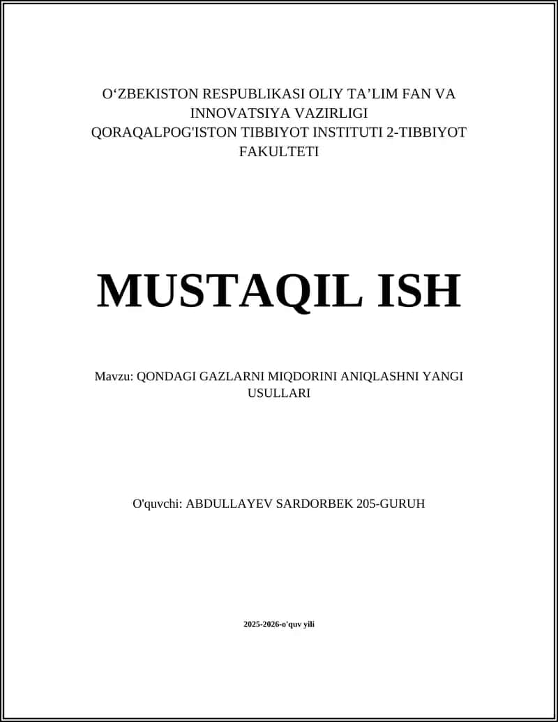 QONDAGI GAZLARNI MIQDORINI ANIQLASHNI YANGI USULLARI 1