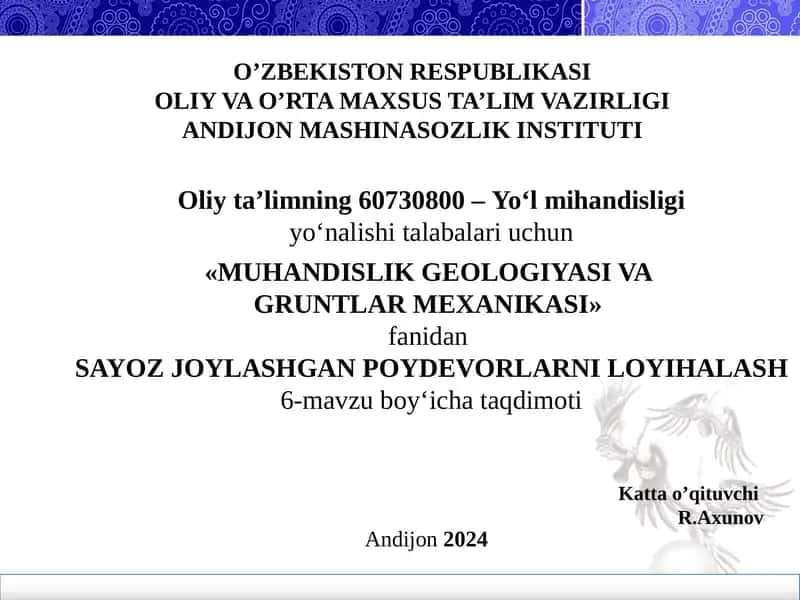 MUHANDISLIK GEOLOGIYASI VA GRUNTLAR MEXANIKASI 1