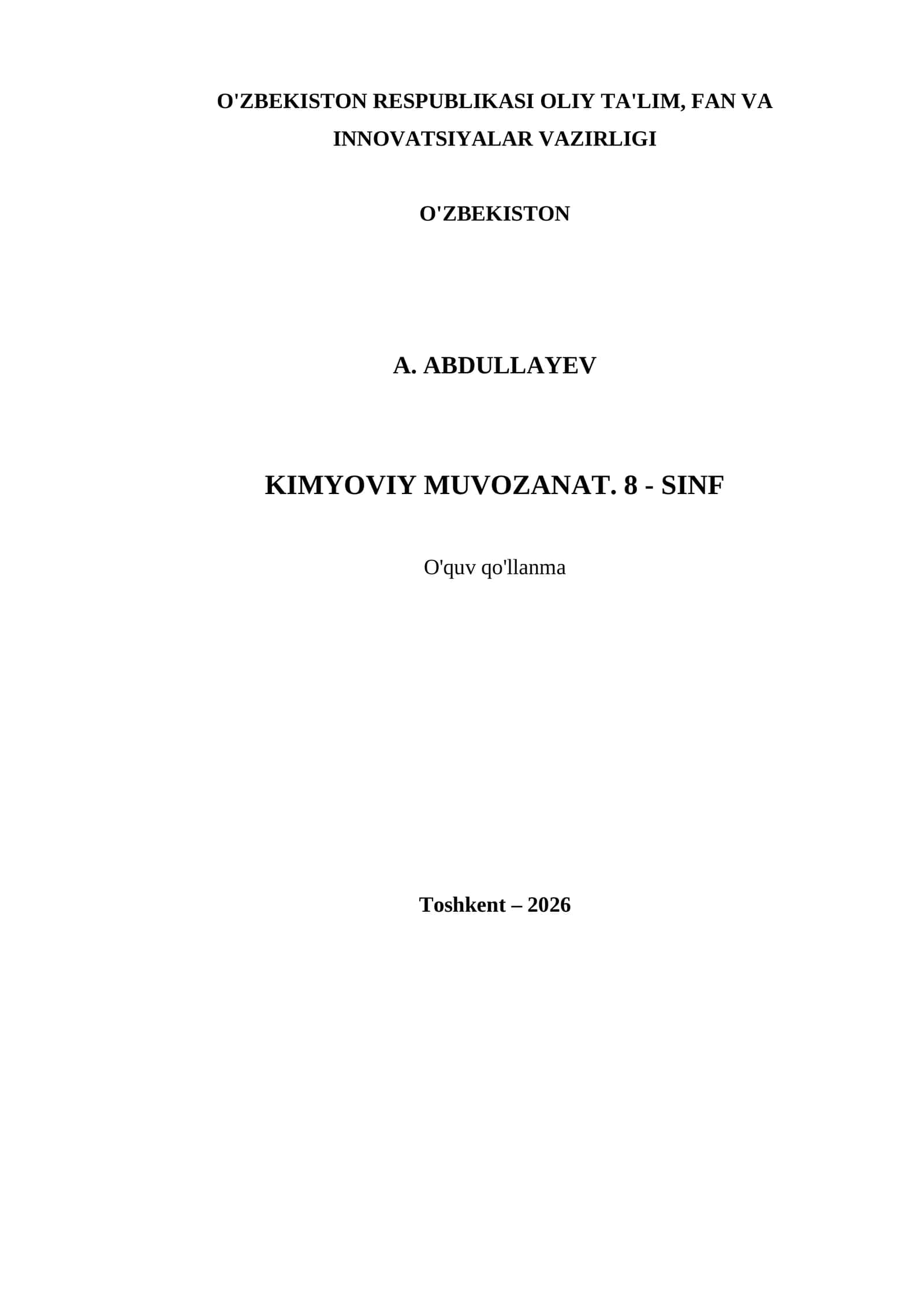 KIMYOVIY MUVOZANAT. 8 - SINF 1