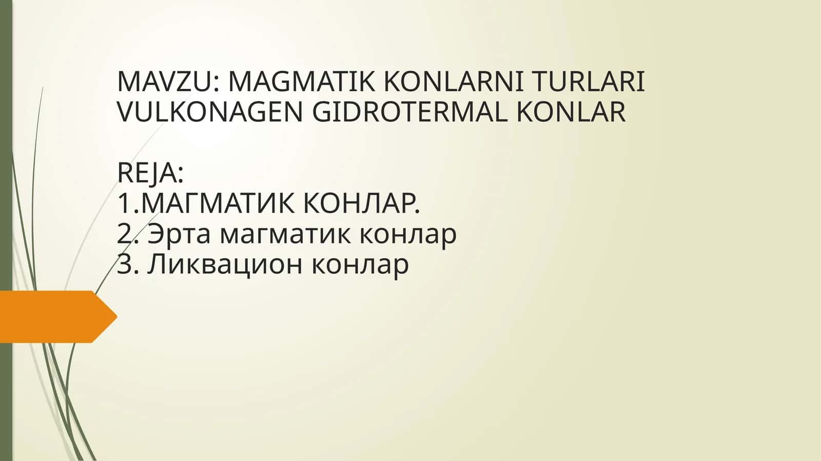MAGMATIK KONLARNI TURLARI VULKONAGEN GIDROTERMAL KONLAR 1