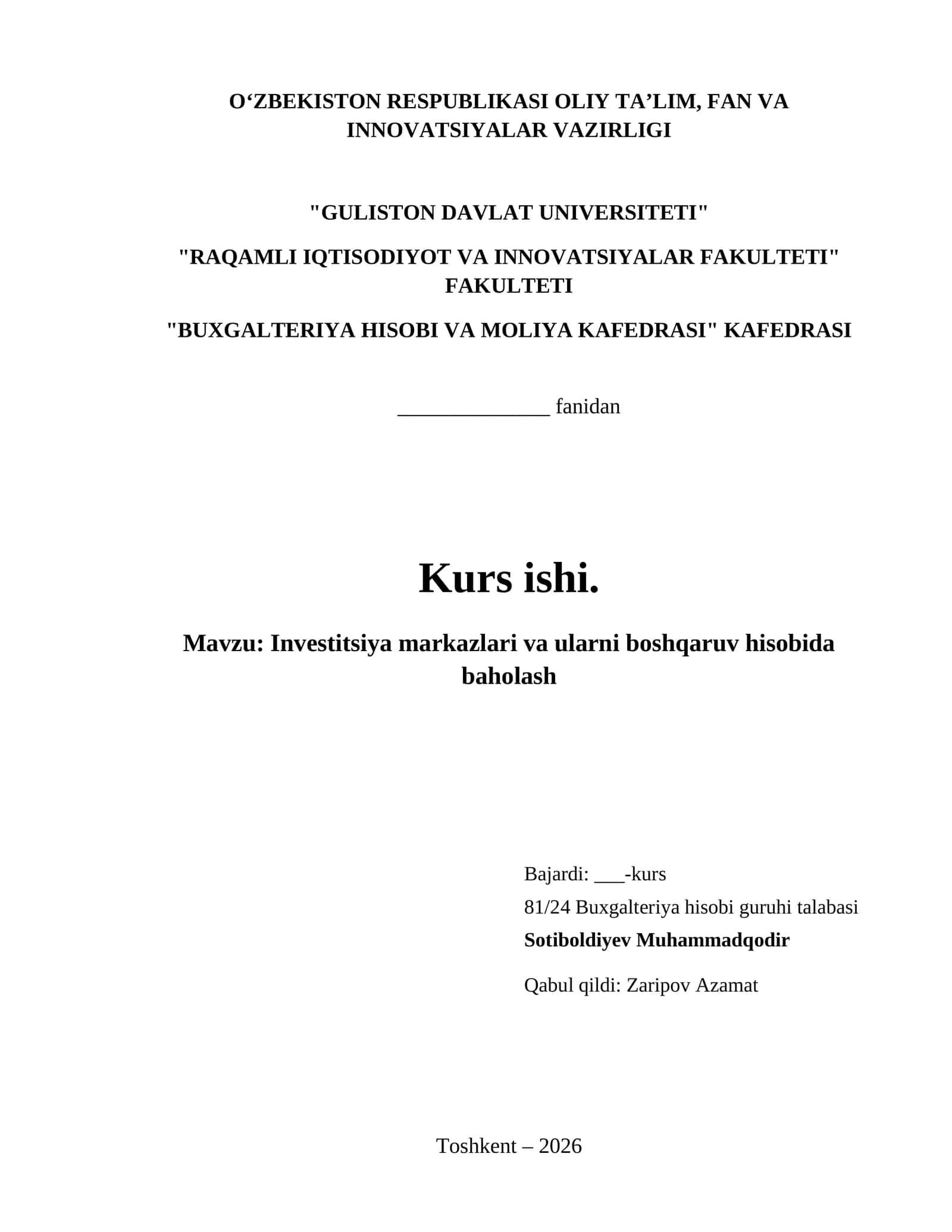 Investitsiya markazlari va ularni boshqaruv hisobida baholash 1