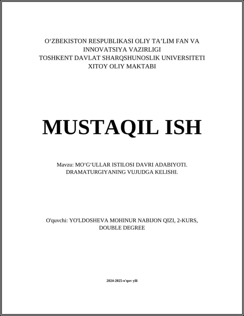 MO‘G‘ULLAR ISTILOSI DAVRI ADABIYOTI 1