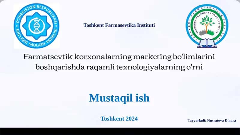Farmatsevtik korxonalarning marketing bo'limlarini boshqarishda raqamli texnologiyalarning o'rni 1