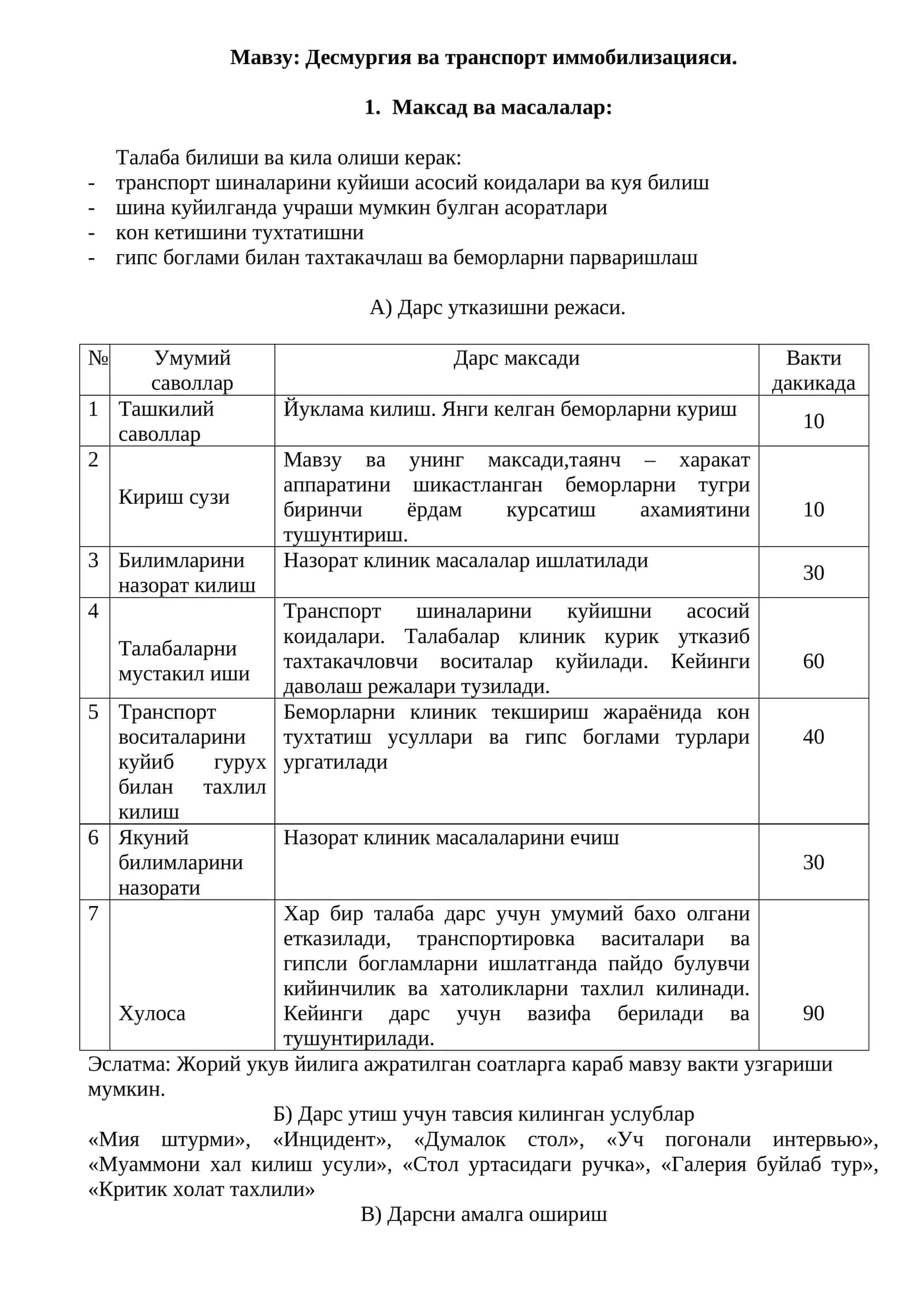Десмургия ва транспорт иммобилизацияси 1
