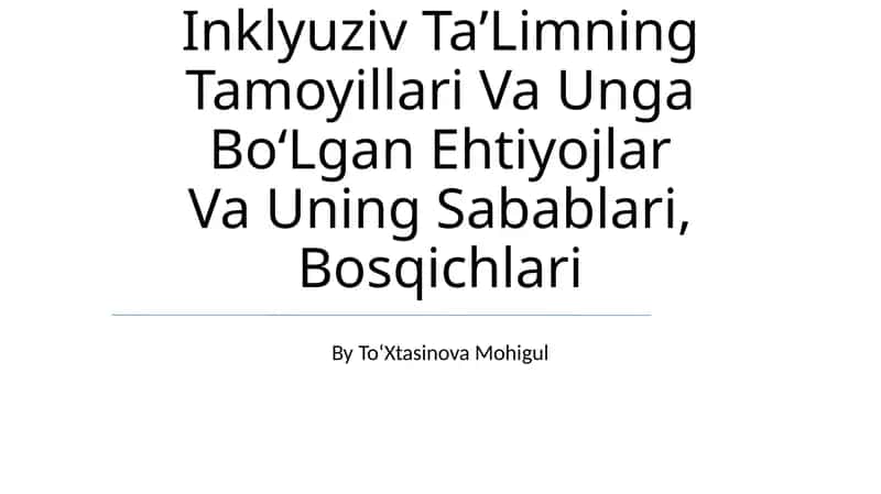 Inklyuziv TaʼLimning Tamoyillari Va Unga BoʻLgan Ehtiyojlar Va Uning Sabablari, Bosqichlari 1