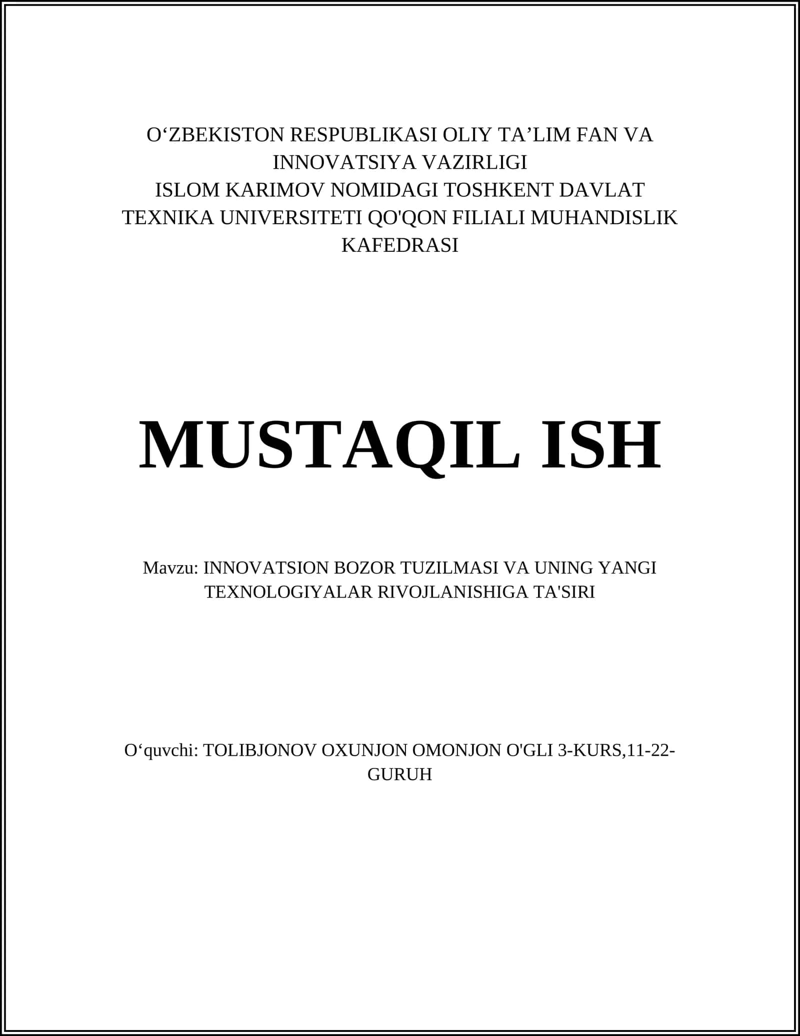 INNOVATSION BOZOR TUZILMASI VA UNING YANGI TEXNOLOGIYALAR RIVOJLANISHIGA TA'SIRI 1