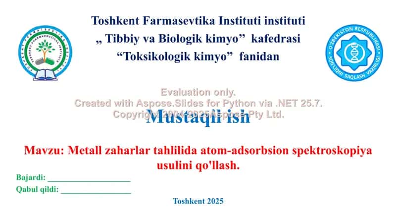 11. Metall zaharlar tahlilida atom-adsorbsion spektroskopiya usulini qo'llash. Taqdimot, 14 bet 1