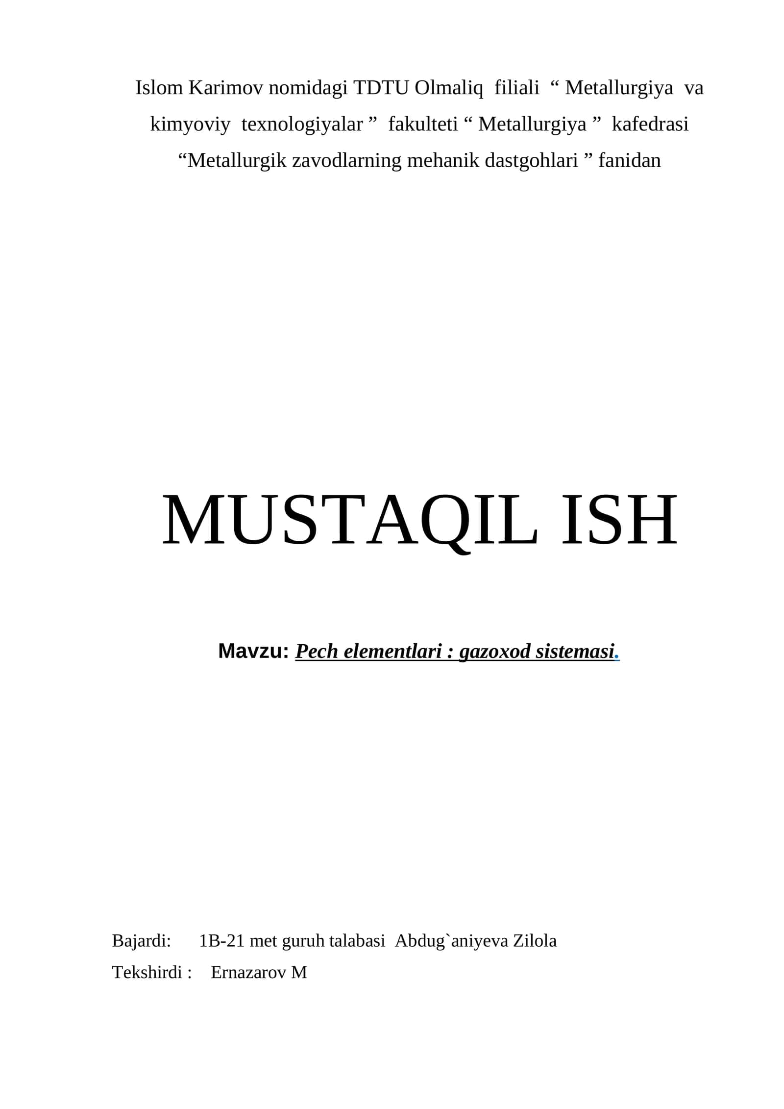 Pech elementlari: gazoxod sistemasi 1