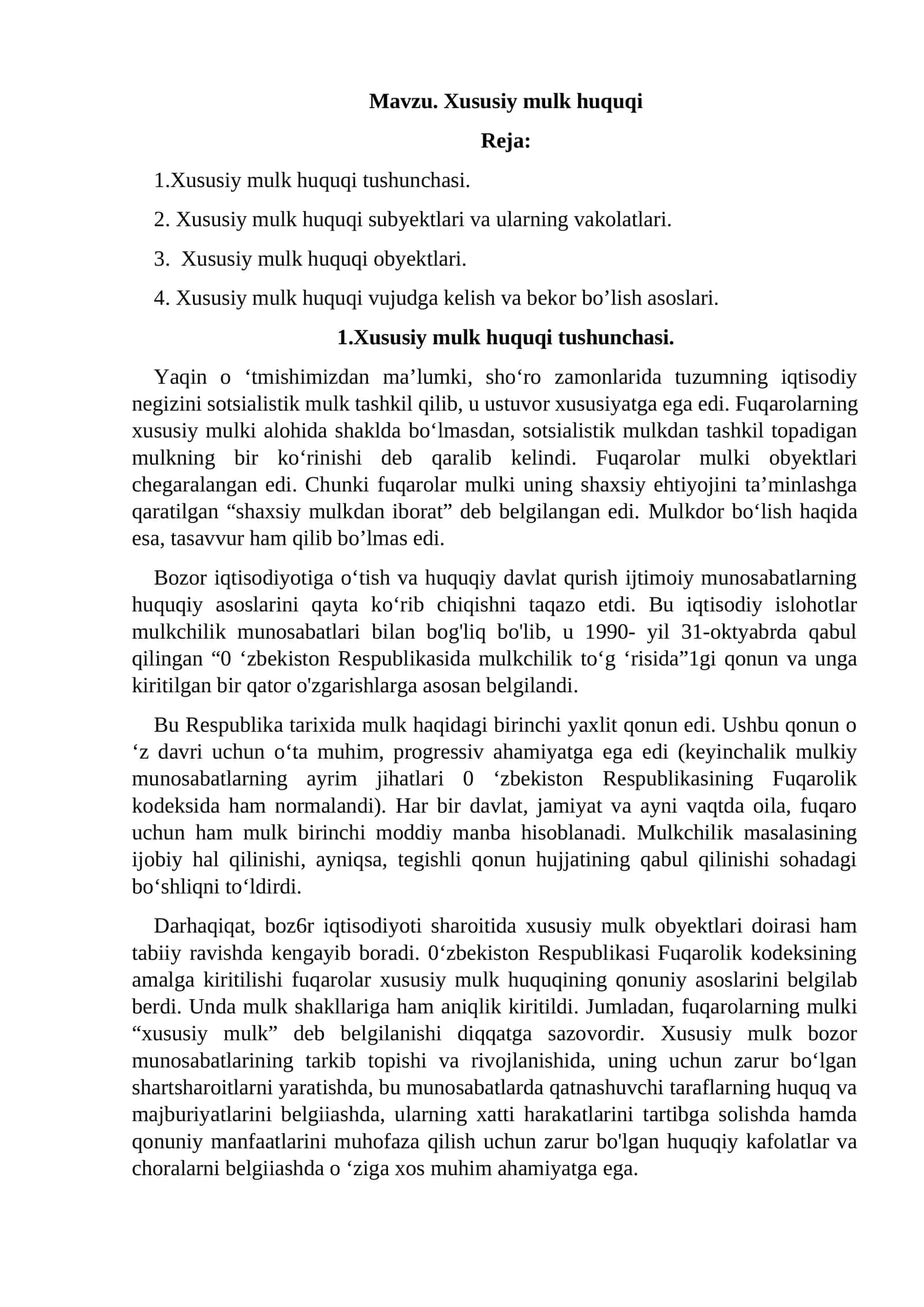 Xususiy mulk huquqi 1
