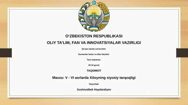 V - VI asrlarda Xitoyning siyosiy tarqoqligi 1