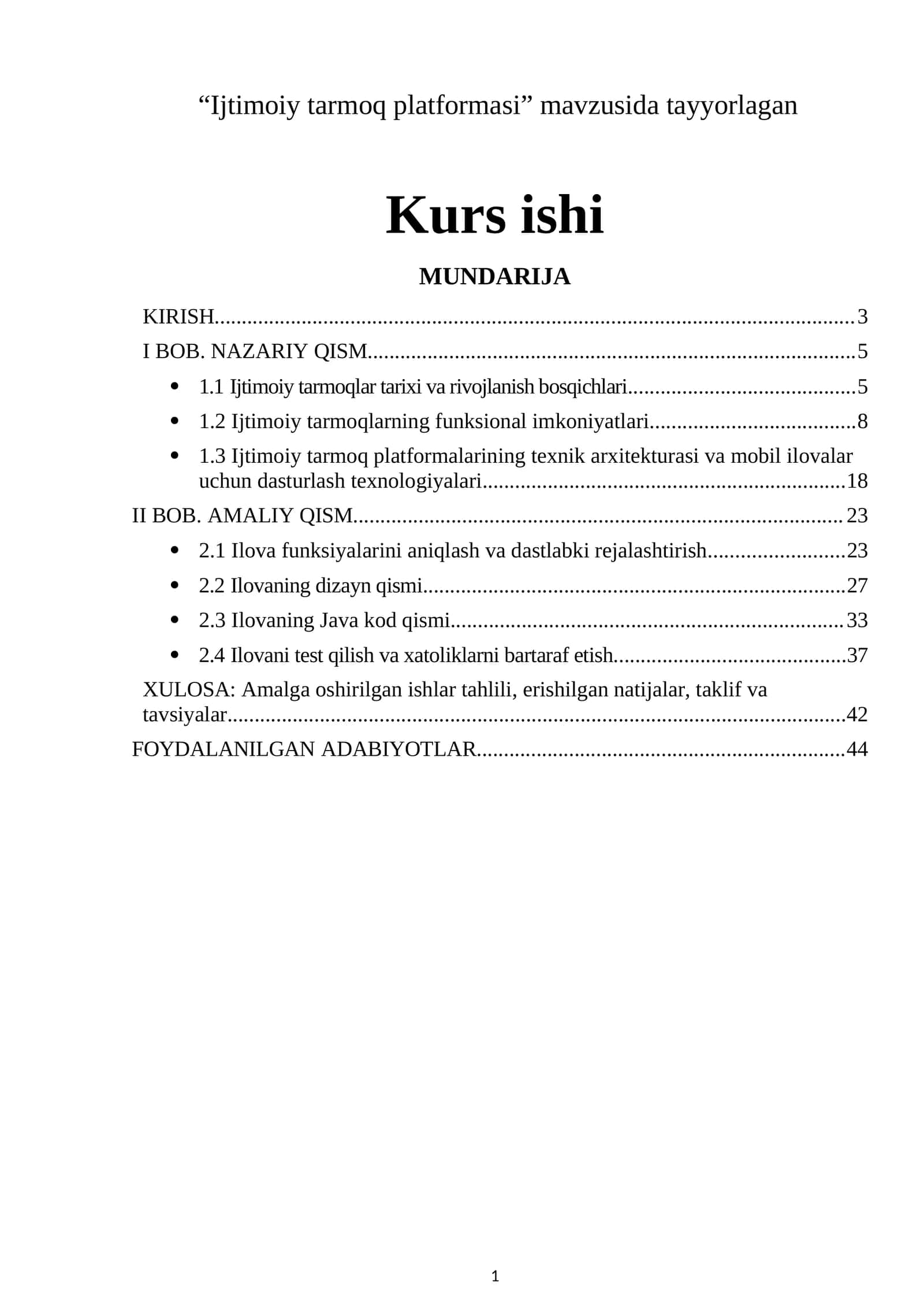 Ijtimoiy tarmoq platformasi kursi 1