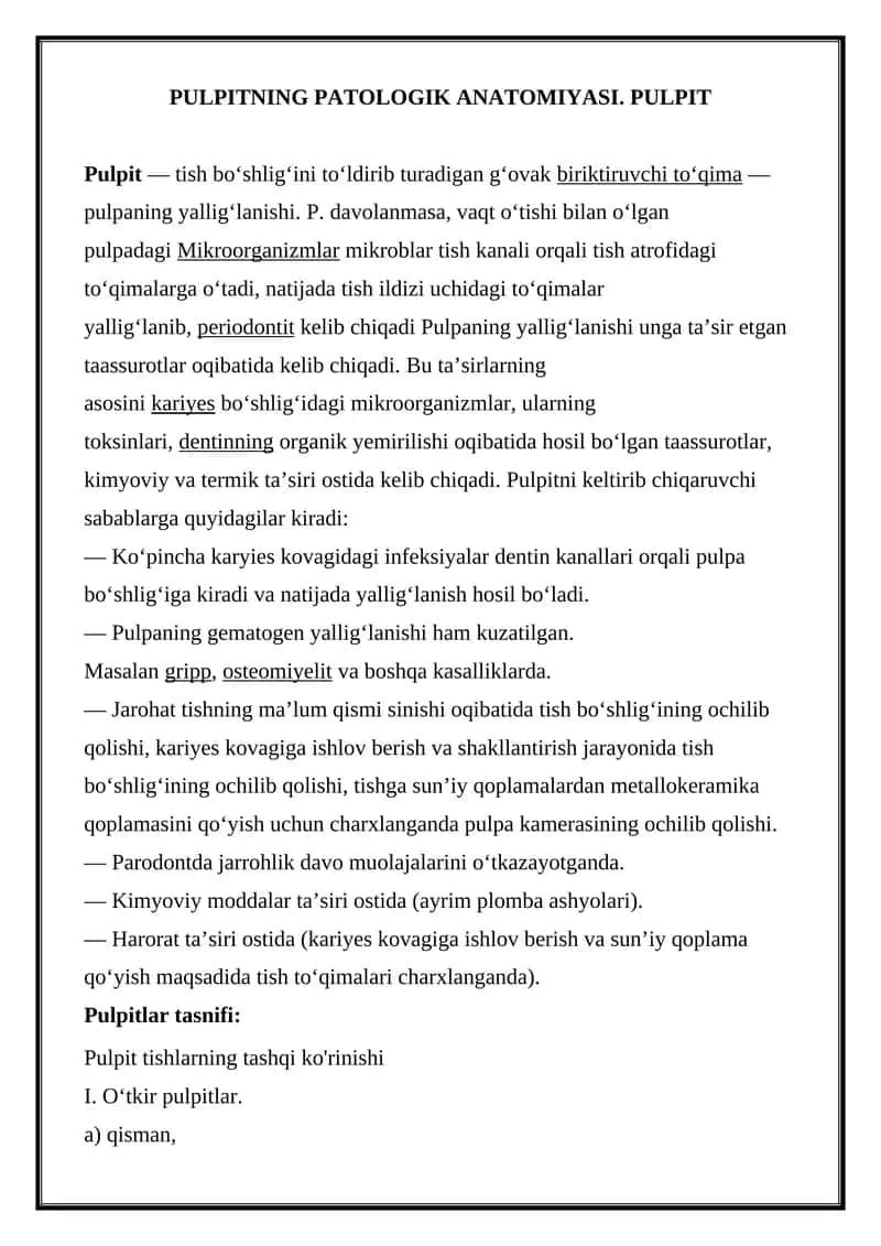PULPITNING PATOLOGIK ANATOMIYASI 1