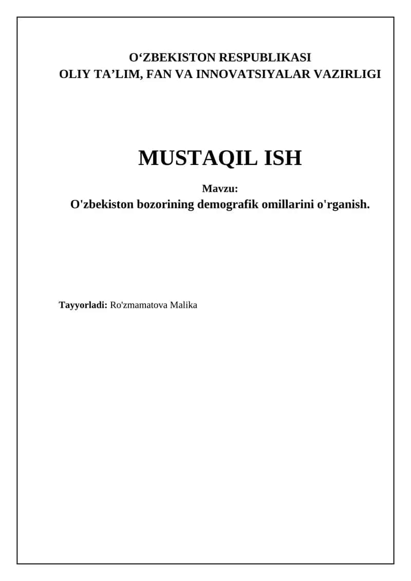 O'zbekiston bozorining demografik omillarini o'rganish 1