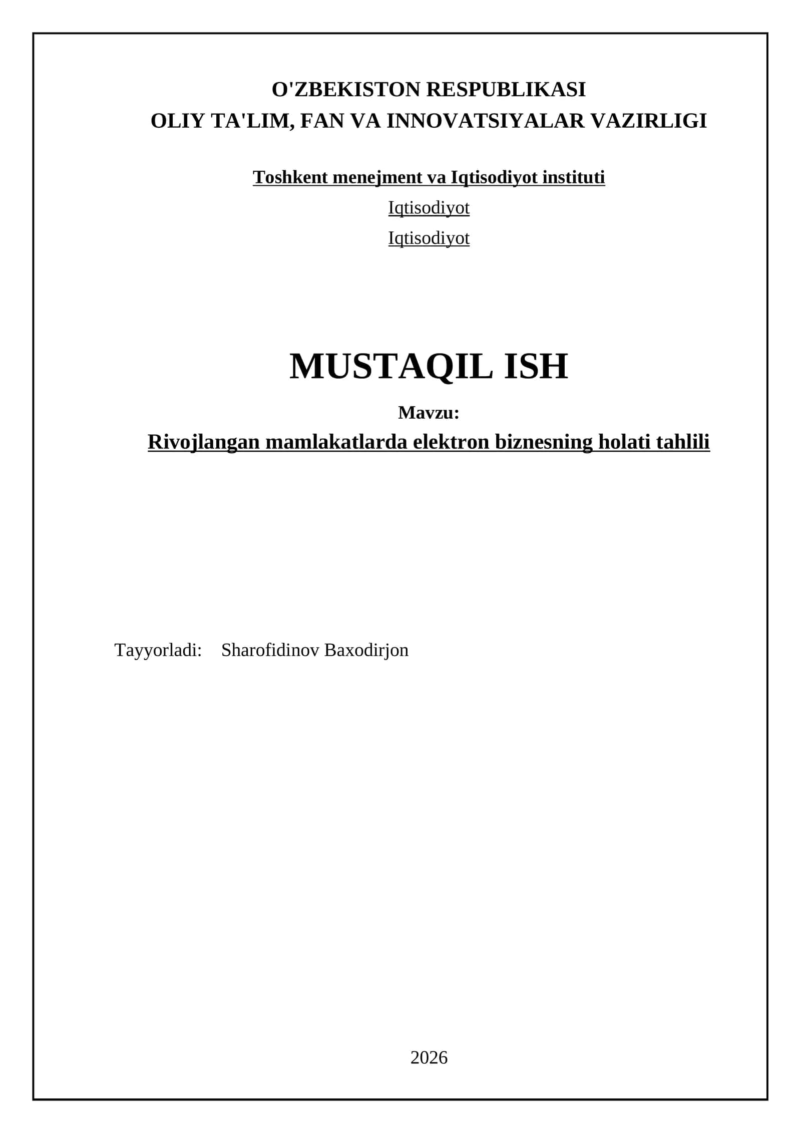 Rivojlangan mamlakatlarda elektron biznesning holati tahlili 1