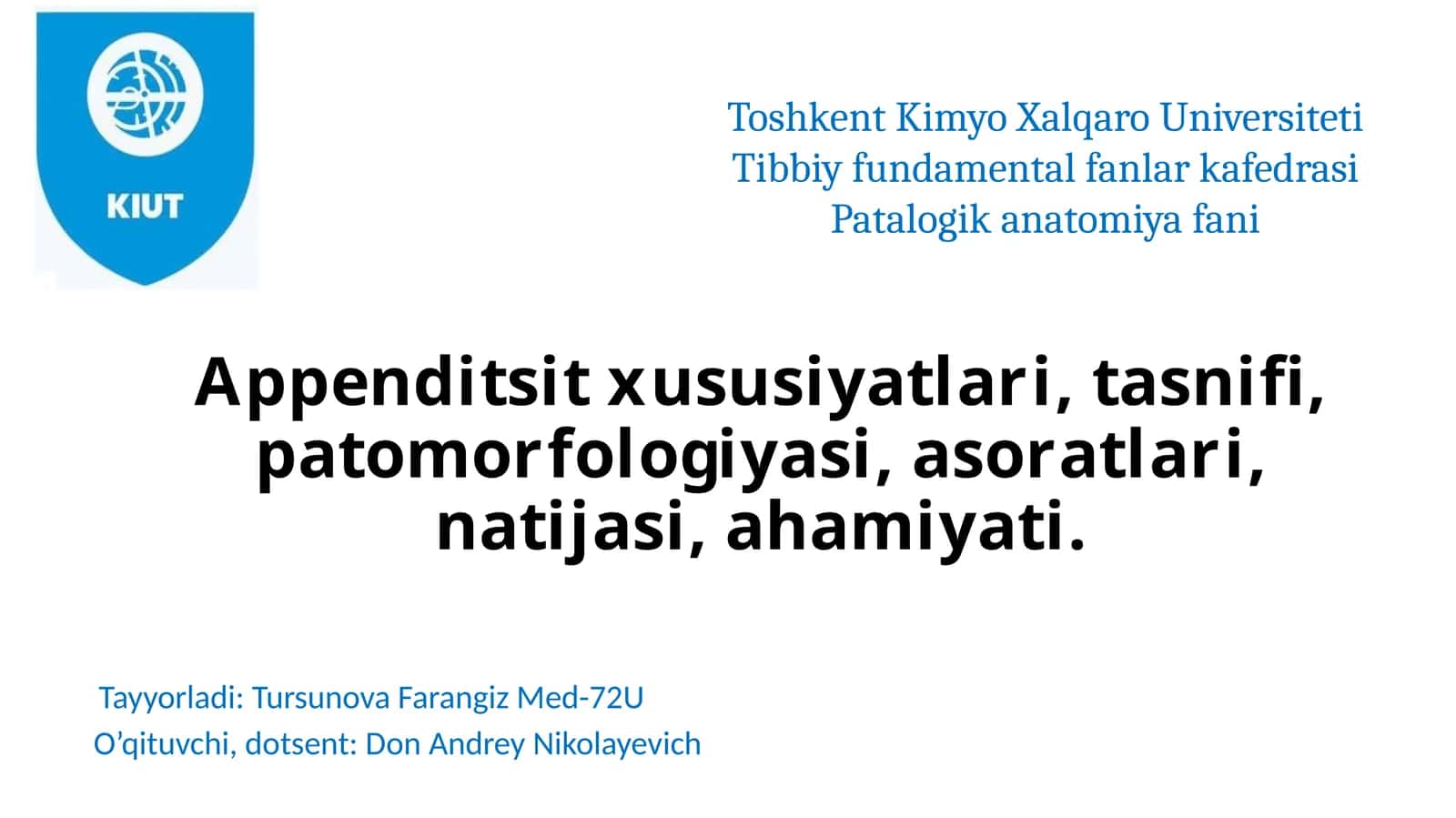Appenditsit Xususiyatlari, Tasnifi, Patomorfologiyasi 1