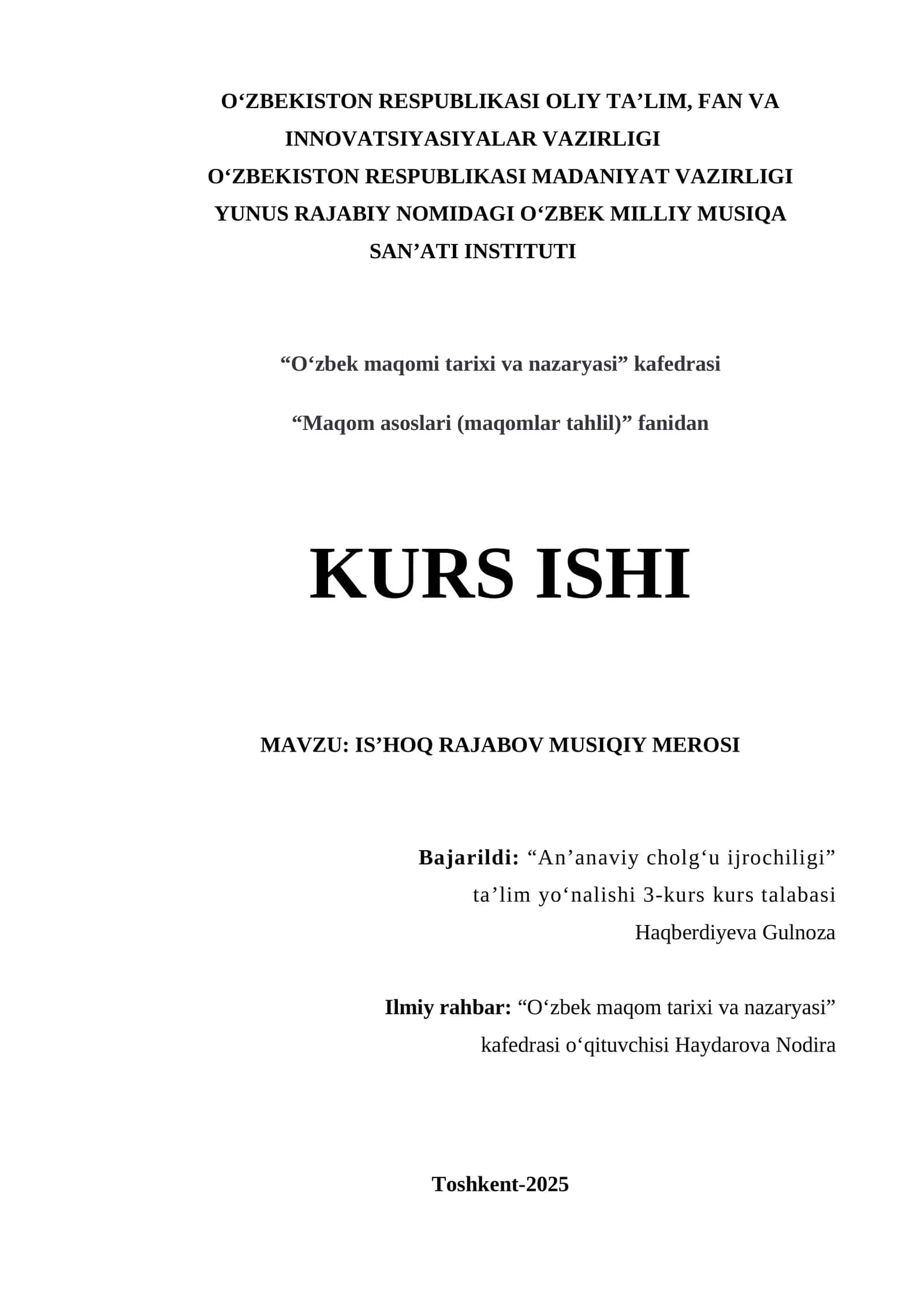 IS’HOQ RAJABOV MUSIQIY MEROSI 1