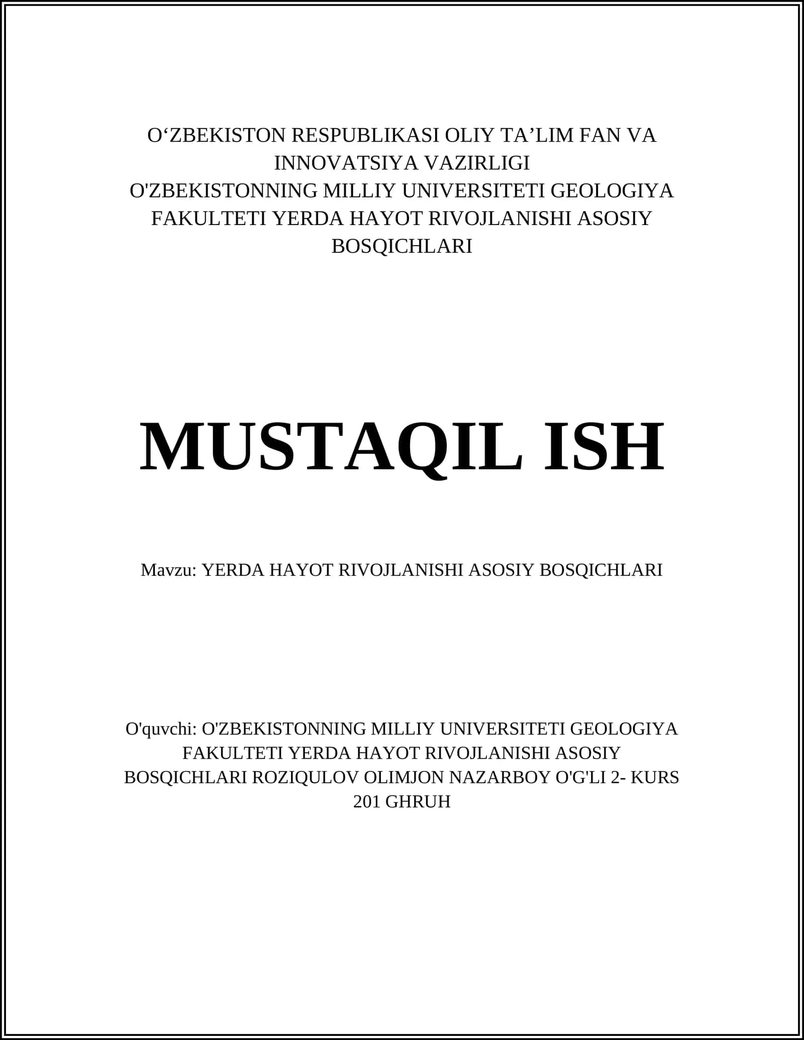 YERDA HAYOT RIVOJLANISHI ASOSIY BOSQICHLARI 1