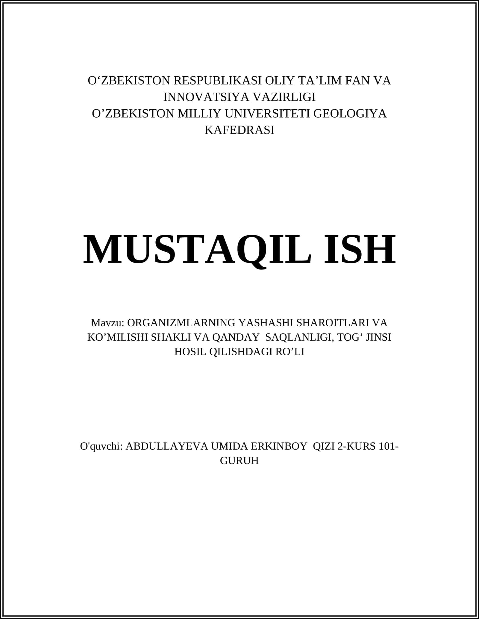 ORGANIZMLARNING YASHASHI SHAROITLARI VA KOʼMILISHI SHAKLI VA QANDAY SAQLANLIGI 1