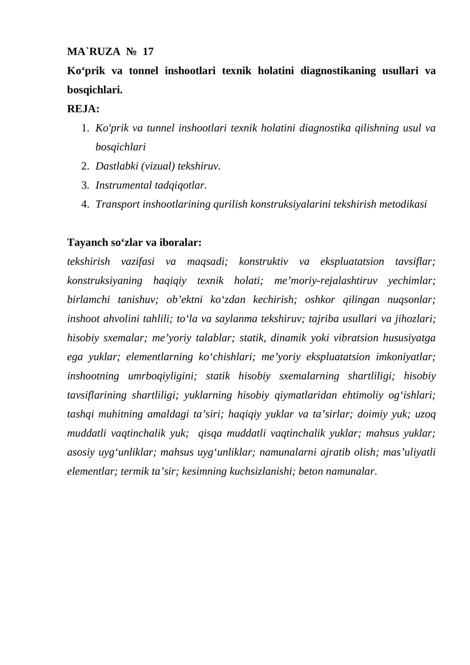 Ko‘prik va tonnel inshootlari texnik holatini diagnostikaning usullari va bosqichlari 1