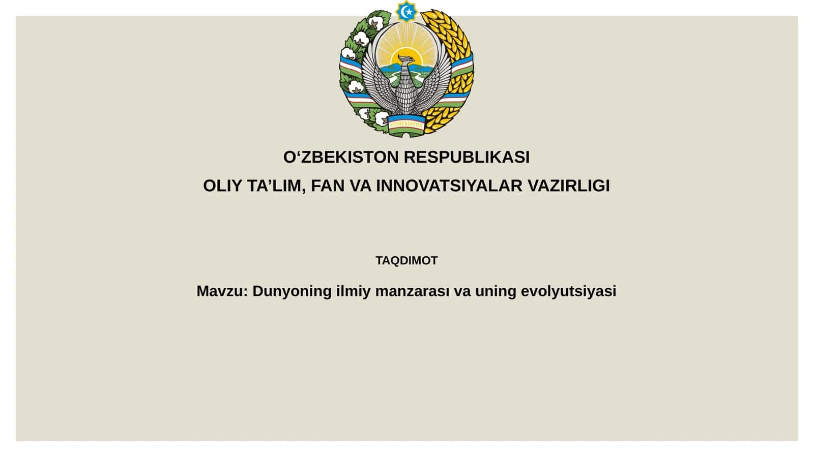 Dunyoning ilmiy manzarasivauning evolyutsiyasi 1