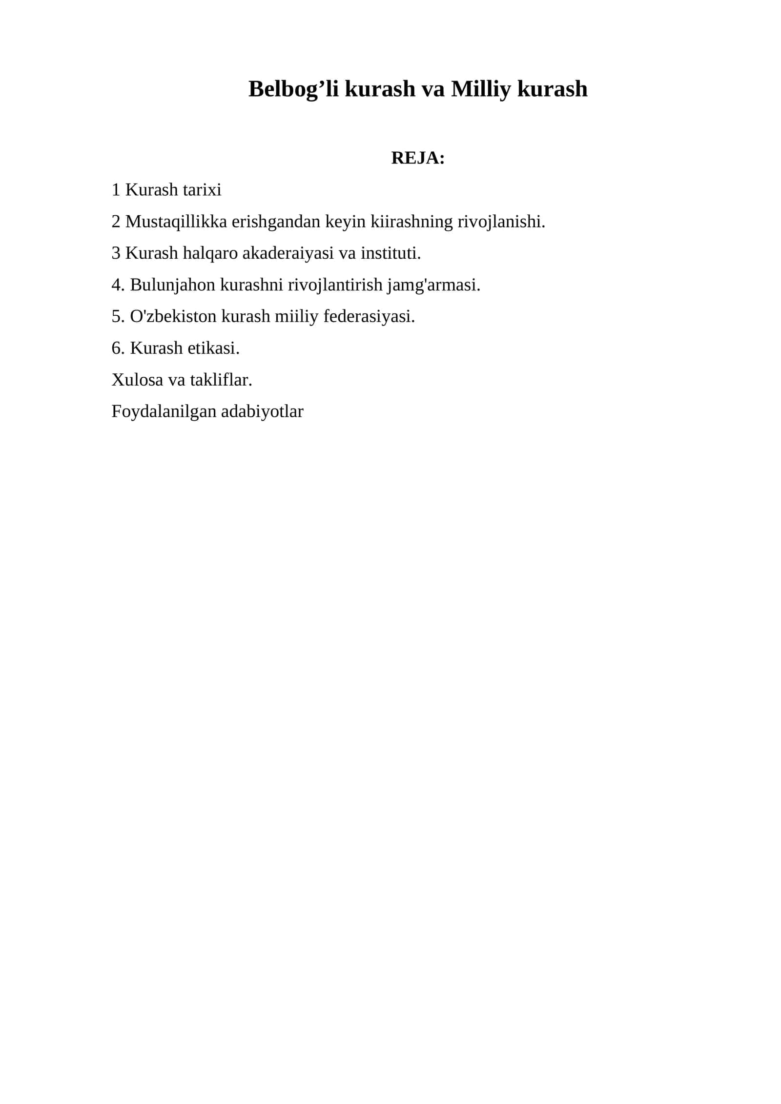 Belbog’li kurash va Milliy kurash 1