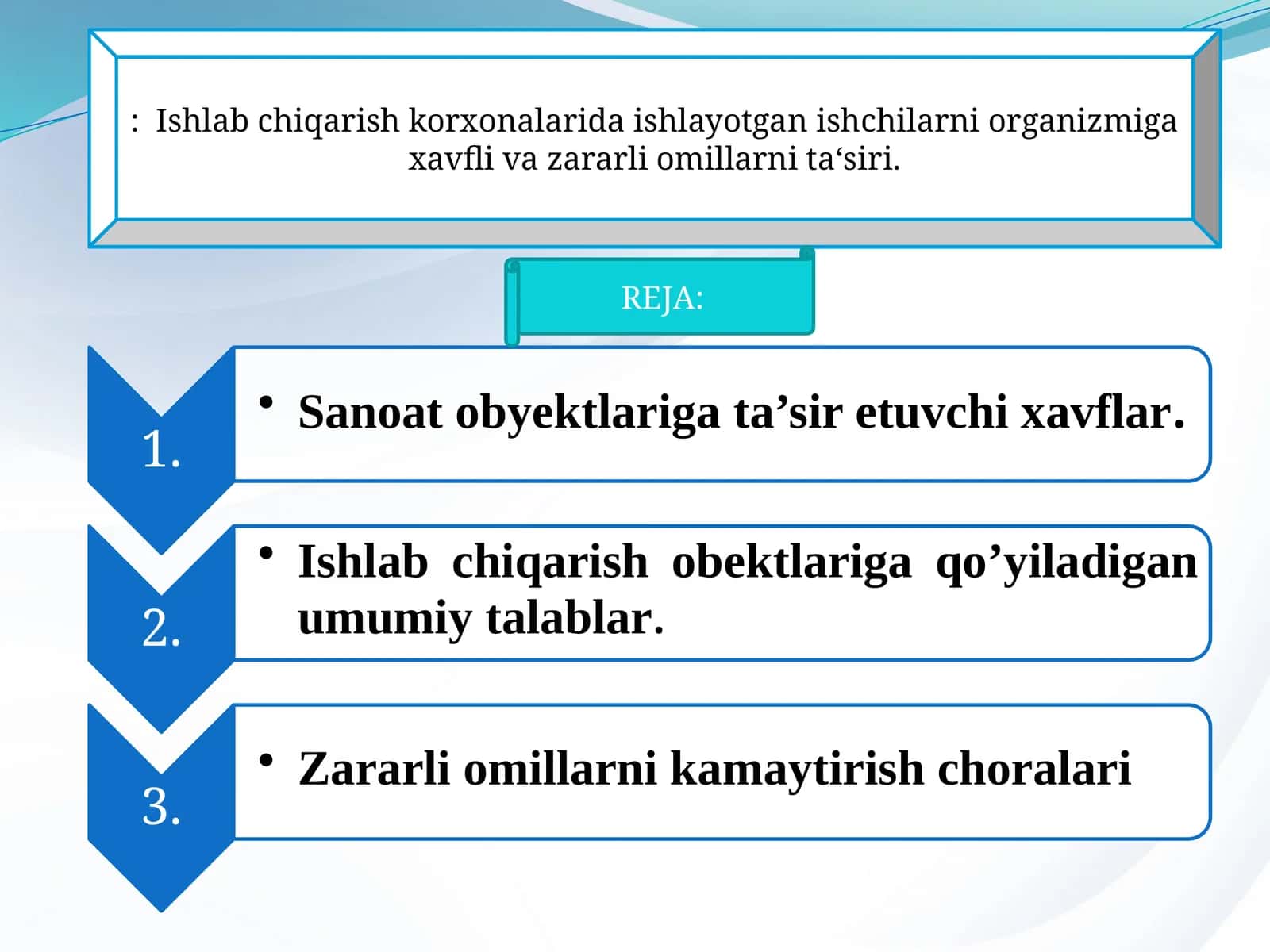 Ishlab chiqarish korxonalaridagi xavfli va zararli omillar 1