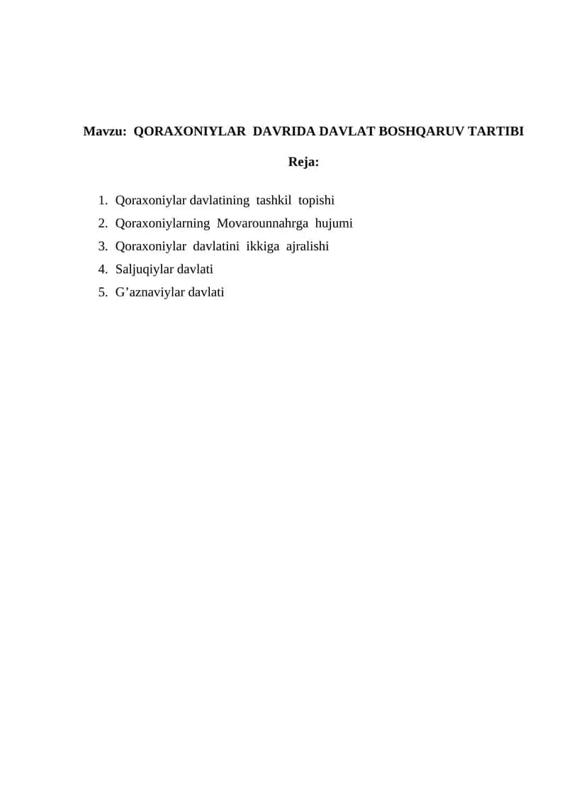 QORAXONIYLAR DAVRIDA DAVLAT BOSHQARUV TARTIBI 1