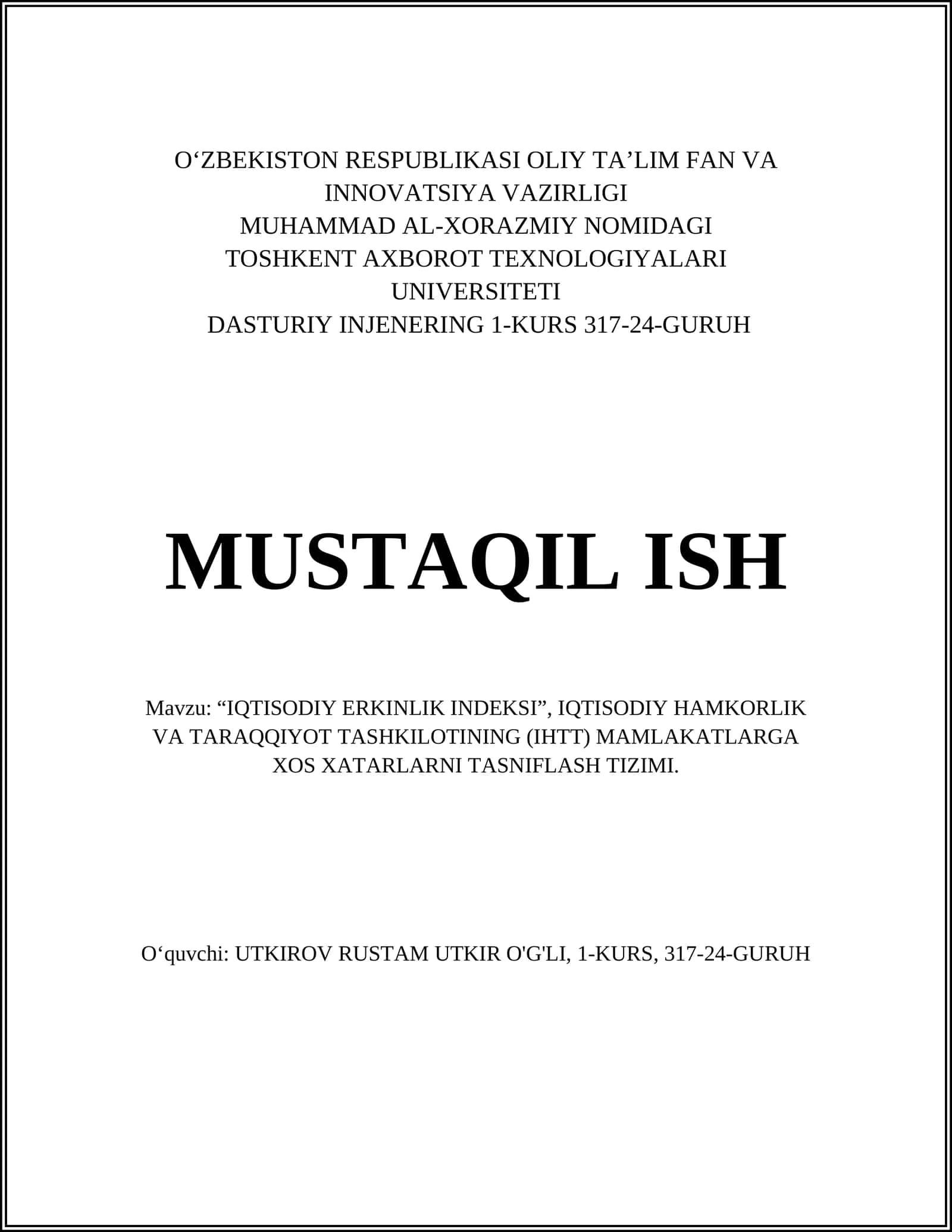 Iqtisodiy Erkinlik Indeksi 1