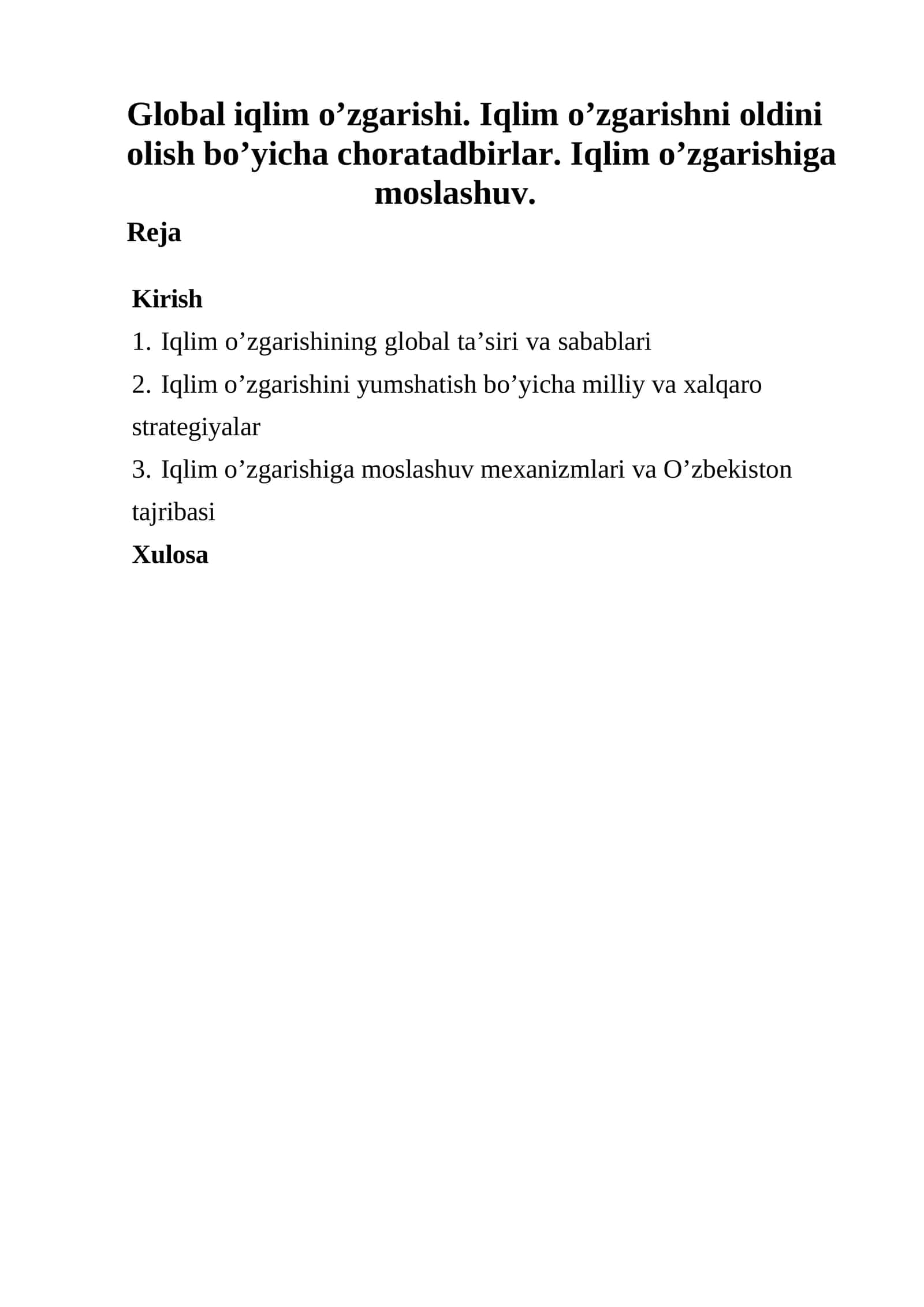 Global iqlim o’zgarishining mohiyati 1