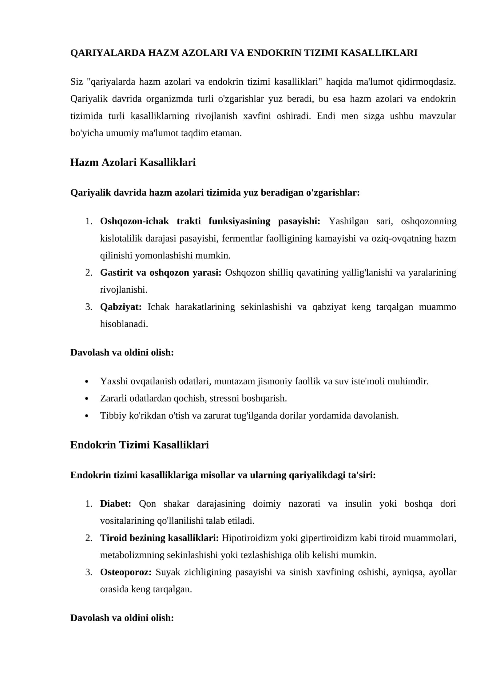 QARIYALARDA HAZM AZOLARI VA ENDOKRIN TIZIMI KASALLIKLARI 1
