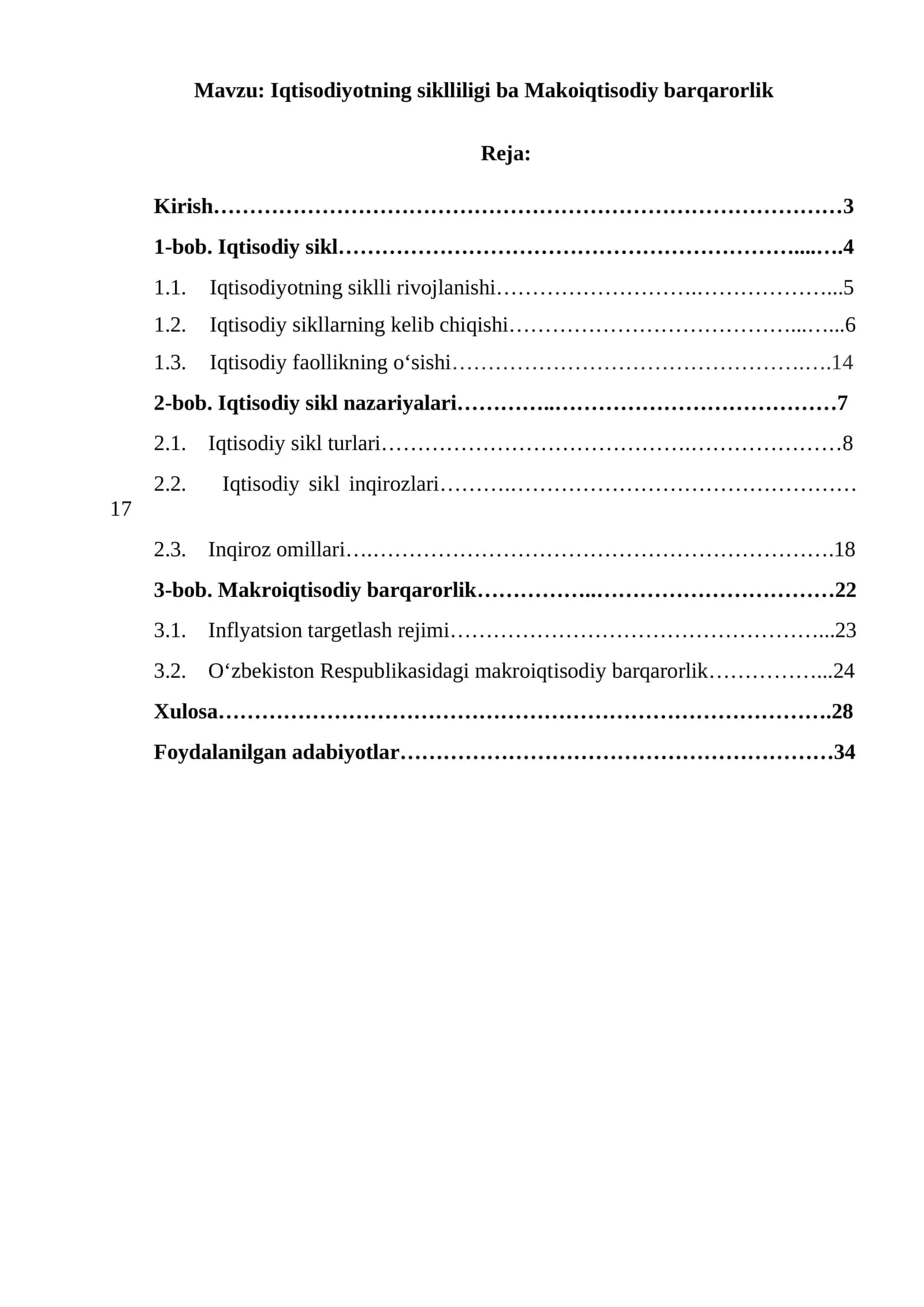 Iqtisodiyotning siklliligi ba Makoiqtisodiy barqarorlik 1