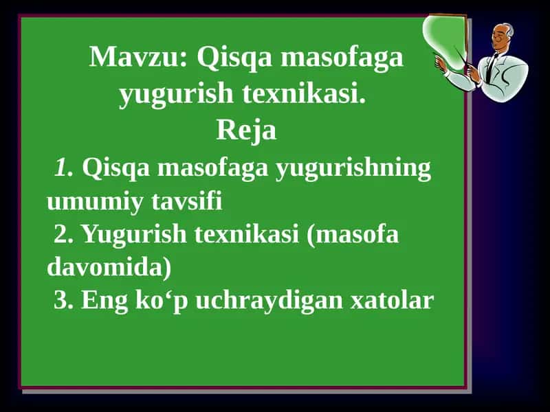 Qisqa masofaga yugurish texnikasi 1