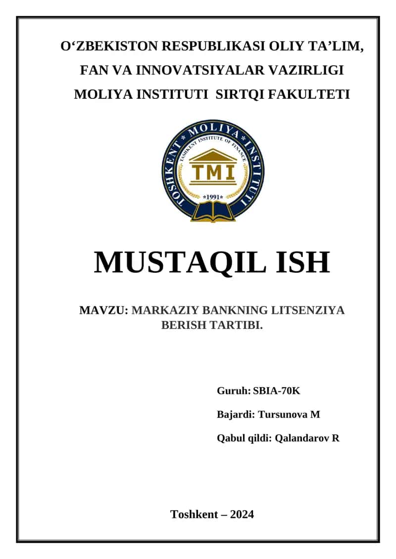MARKAZIY BANKNING LITSENZIYA BERISH TARTIBI 1